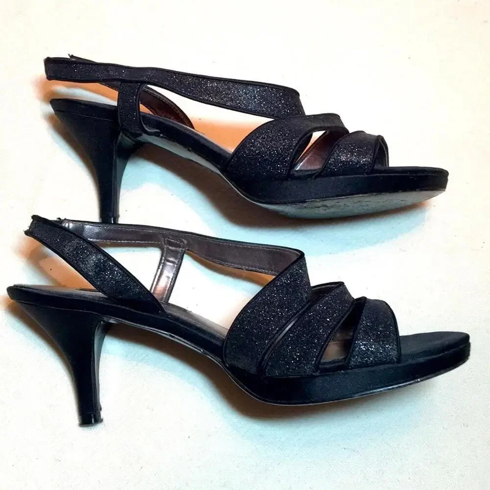 Nina New York black glitter strappy heels sz 7.5 shoes